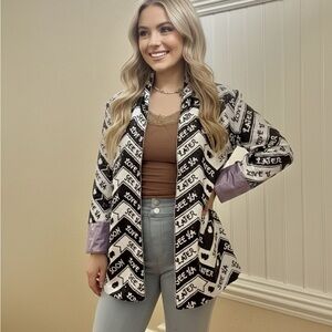 Chic Black and White Patterned Jacket Blazer